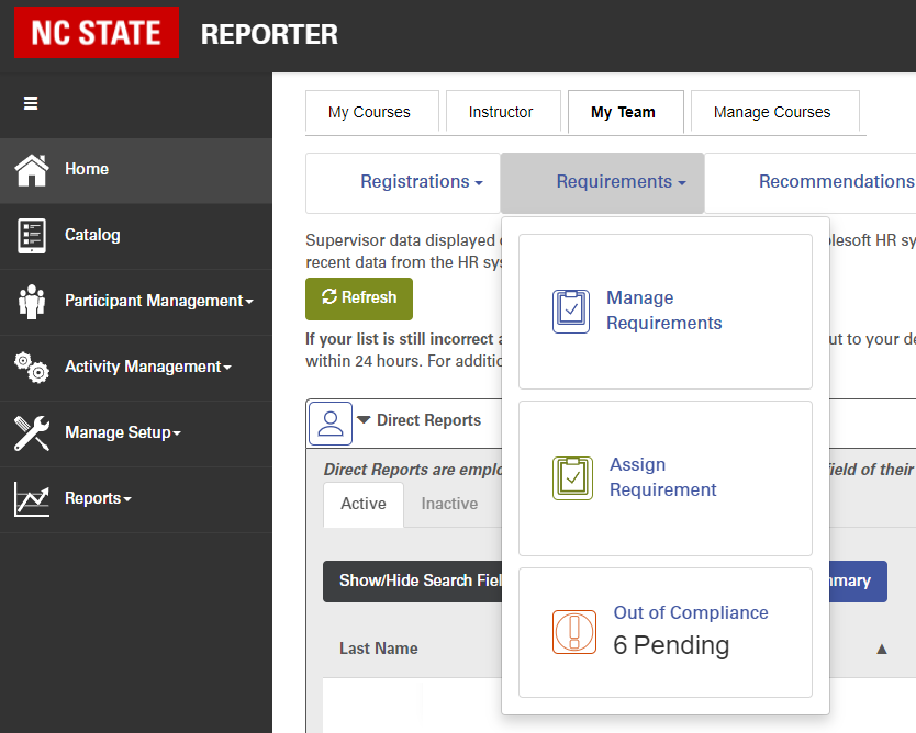 Reporter Supervisor Employee Compliance Check Menu