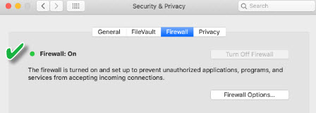 image of the dialog window on a Mac confirming that host-based firewall is enabled.