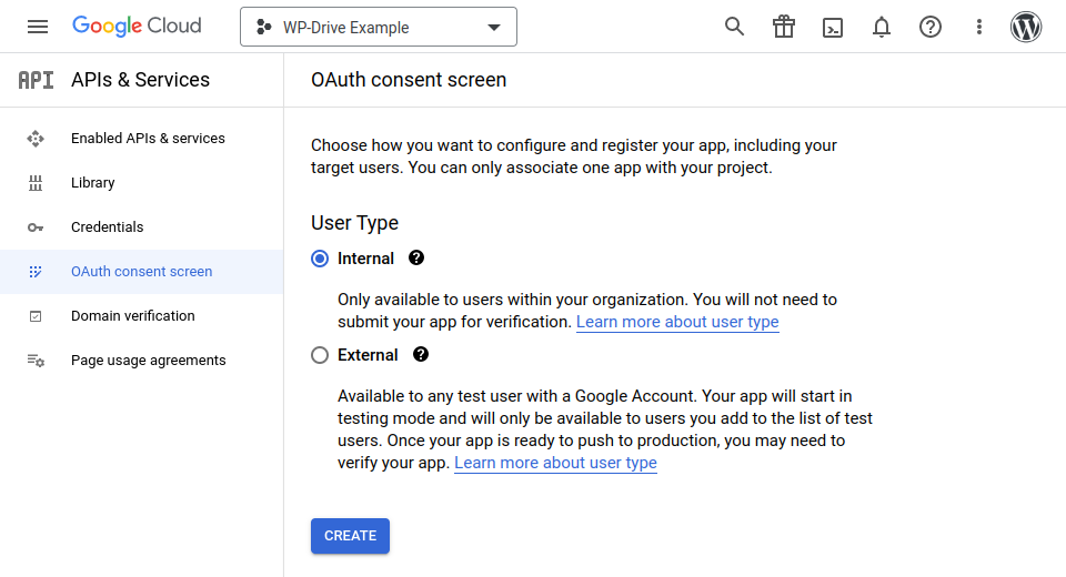 Screenshot showing consent screen in Google Cloud