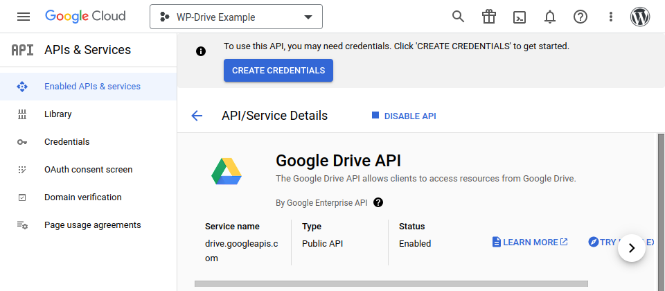 Screenshot showing creating credentials in Google Cloud