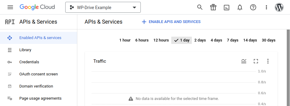Screenshot showing WP-Drive in Google Cloud