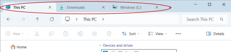 Screenshot of File Explorer Tabs