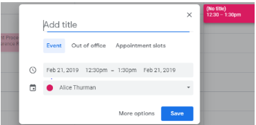 Google Calendar event editor showing where to Add a title to the meeting.
