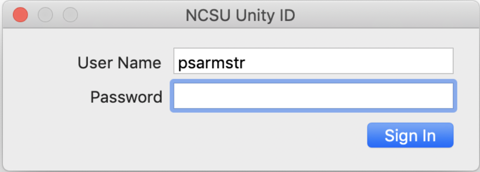NCSU Unity ID login prompt