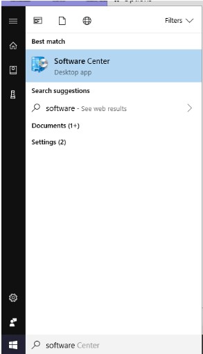 Image showing how to find Software Center in Windows 10