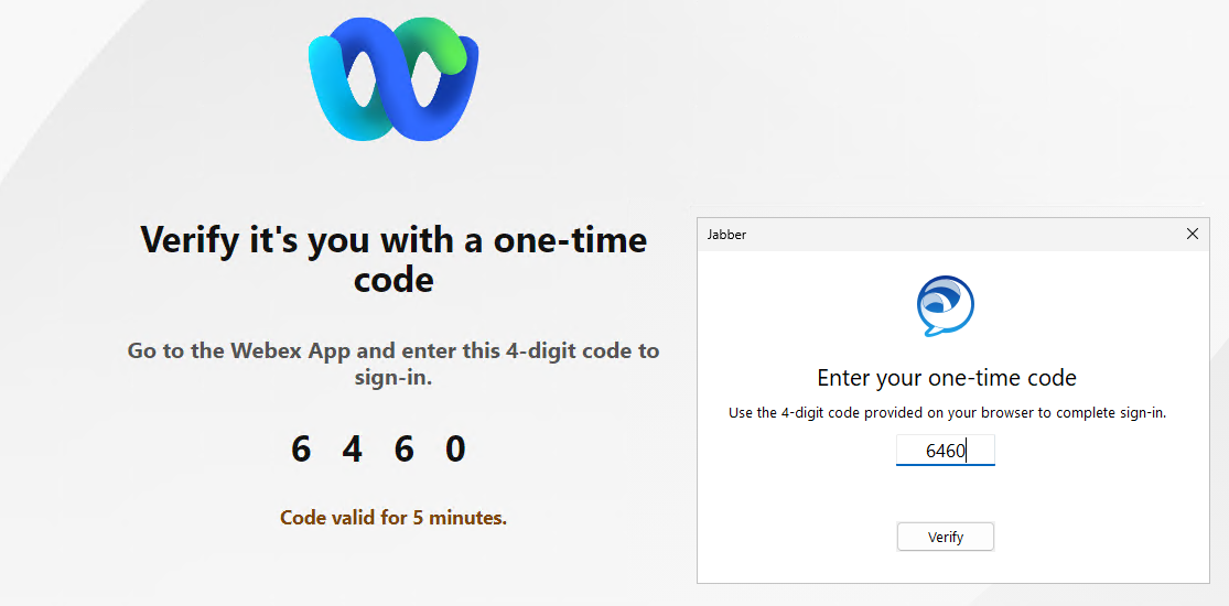 One-time verification code used to confirm Google account integration with Cisco Jabber. 