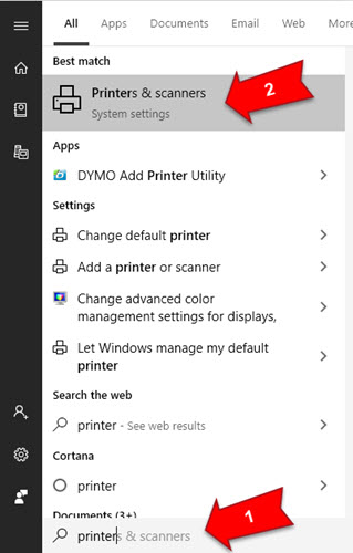 start menu printers and scanners
