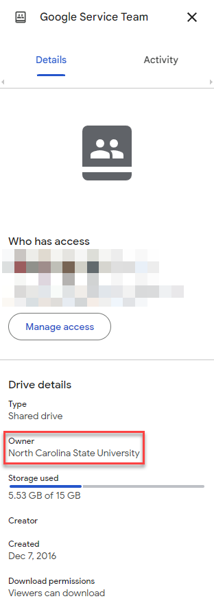 Shared Drive Details Pane