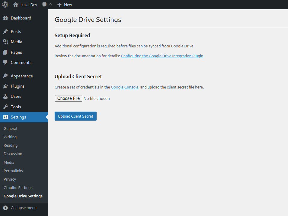 Screenshot showing WordPress API key section