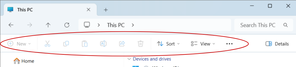 Screenshot of the File Explorer Compact ribbon.