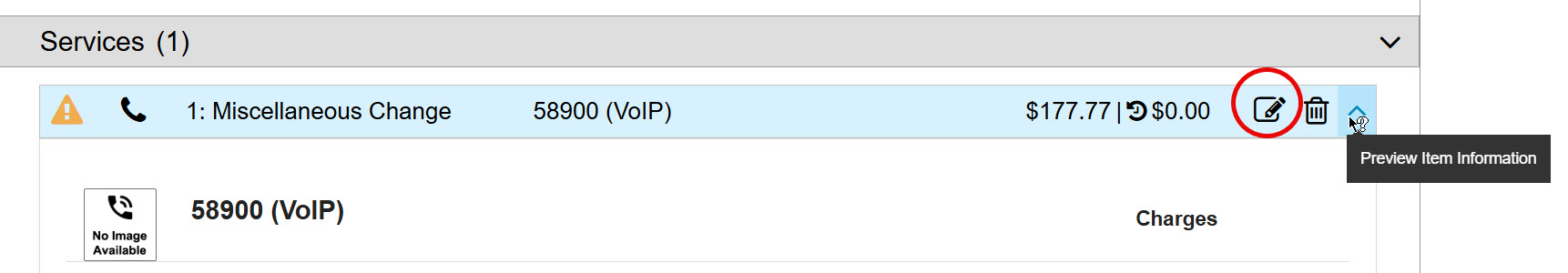 Service request showing the Edit Information option for updating request details.