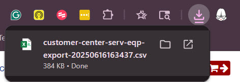 Download notification showing a CSV file successfully saved to the computer.