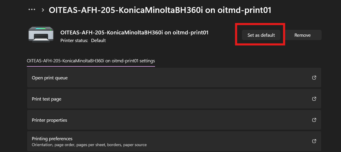 start menu printers and scanners manage