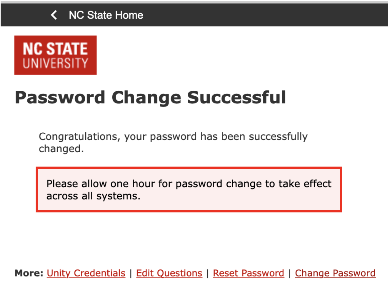 Image of a successful password change confirmation screen