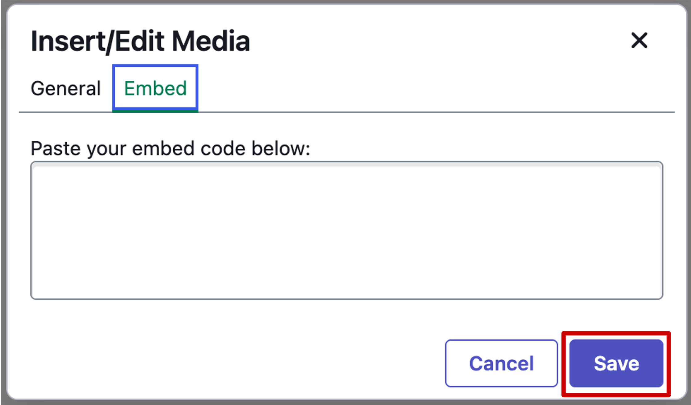 Screenshot of Insert/edit media window in ServiceNow's knowledge base article editor.