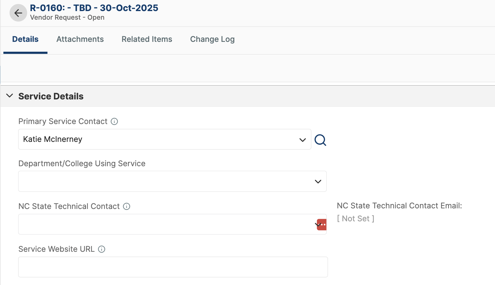 Service Details section Service Details section