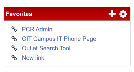 Favorites list displaying a list of saved links.