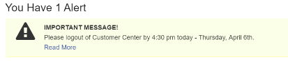 Alert banner displaying an important message with a "Read More" link.