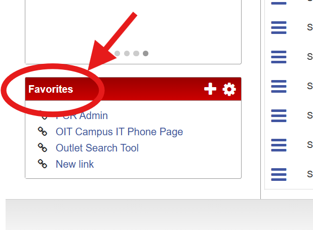 Favorites section highlighted on the dashboard with options to add or manage saved links.