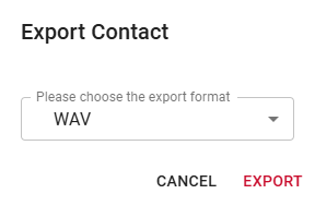 Export Contact pop-up to select the file format
