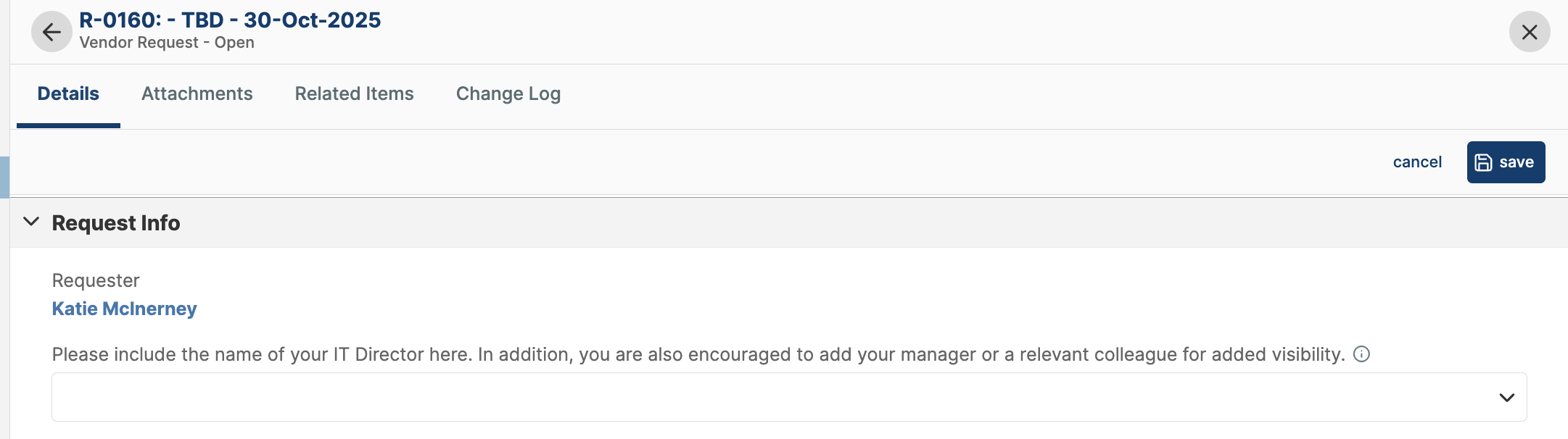 Requester Info section Requester Info section