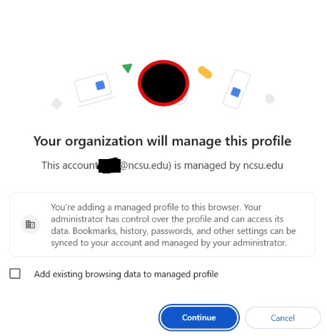 Screenshot of Chrome profile pop-up image