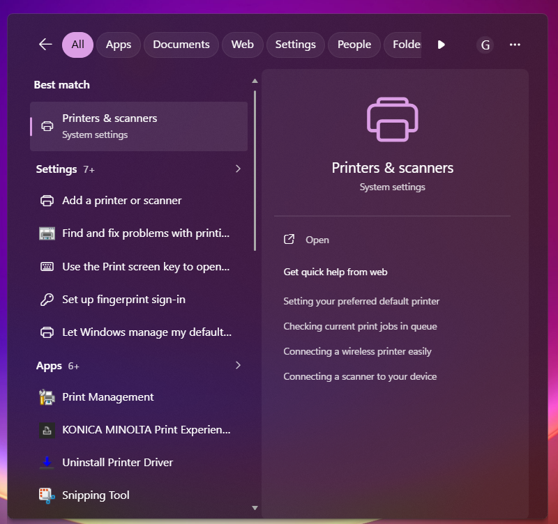 start menu printers and scanners remove device