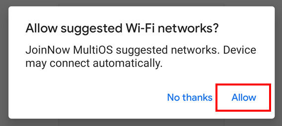 Prompt asking if SecureW2 can suggest Wi-Fi networks.