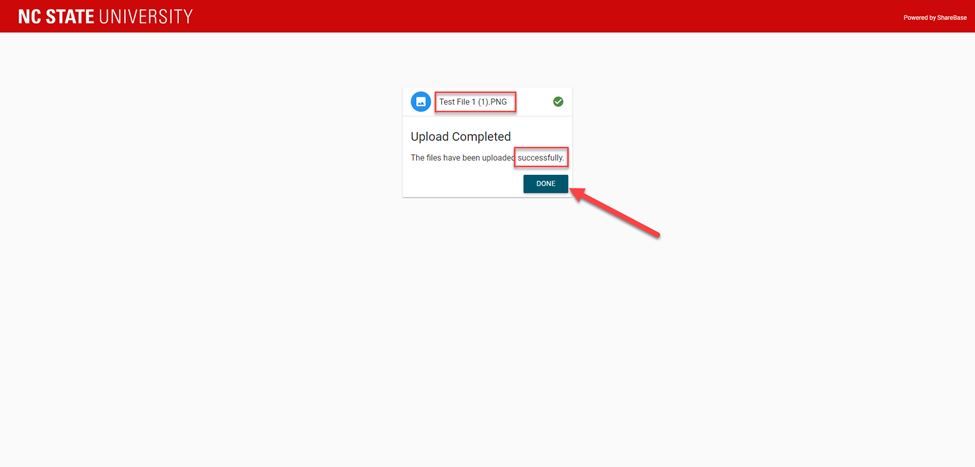 ShareBase Guest Role Upload Successful Window ShareBase Guest Role Upload Successful Window