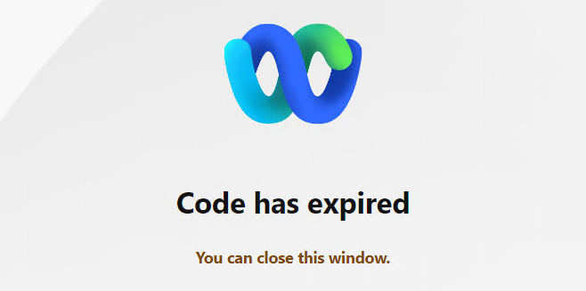 "Code has expired" message in the browser window after the one-time verification code times out. 