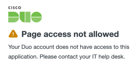 Duo error message page for "Page access not allowed"