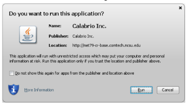 Dialog box with Run button 